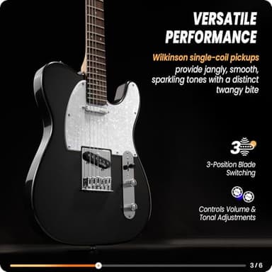 Fesley 39" TL Style Electric Guitar: Solid Body Electric Guitars for Intermediate &Pro Players with Wilkinson Pickups,Grover Tuners,6 String Guitar with Roasted Maple Neck,Rosewood Fingerboard,Black - Image 4