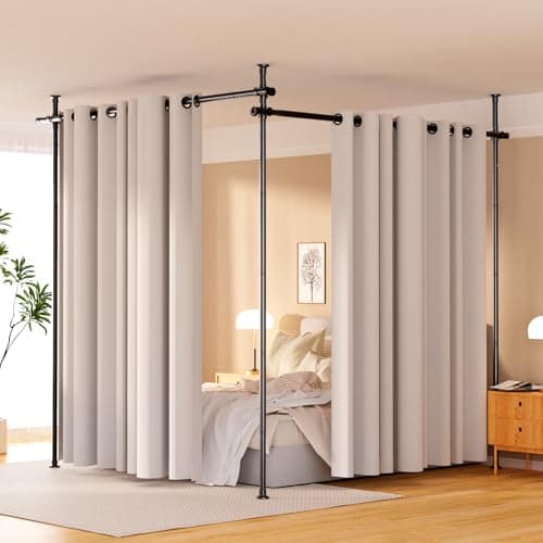 Room Divider No Drilling Curtain Rod Wall Divider for Room Separation, 4-10ft(H) 28-114inch(W) Adjustable, Heavy Duty Partition Space Separator Freestanding Tension Curtain Stand - Image 1
