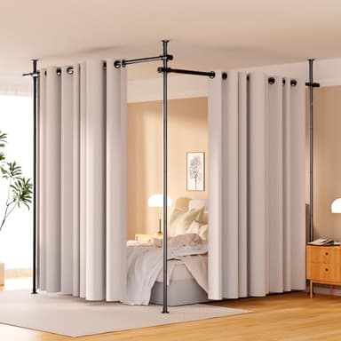 Room Divider No Drilling Curtain Rod Wall Divider for Room Separation, 4-10ft(H) 28-114inch(W) Adjustable, Heavy Duty Partition Space Separator Freestanding Tension Curtain Stand - Image 1