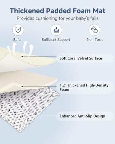 SEPARO Thick Baby Play Mat for Floor,50 x 50 Playpen Mat,Tummy Time Foam Mat,Ultra Soft Support & Plush Feel,Easy Care with Non-Slip Cushioned for Infant,Kids and Toddler Crawling,Beige - Image 8