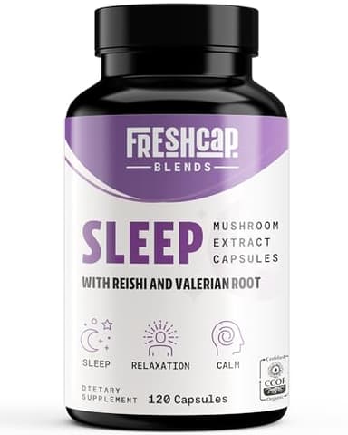 FreshCap 5-in-1 Sleep Supplement, Magnesium for Sleep, Magnesium Supplement, Calm, 7000mg Reishi Mushroom Extract, Valerian Root Capsules, Valerian Root Extract, Ayurveda (120 Capsules) - Image 1