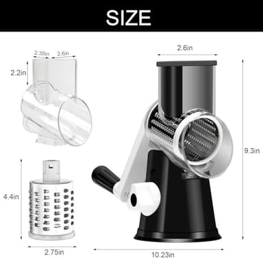 Cambom Rotary Cheese Grater Hand Crank Cheese Shredder for Fresh Cheese, Vegetable, Nuts,Non-slip Suction Base, Free Cleaning Brush Three Blades, Black - Image 3