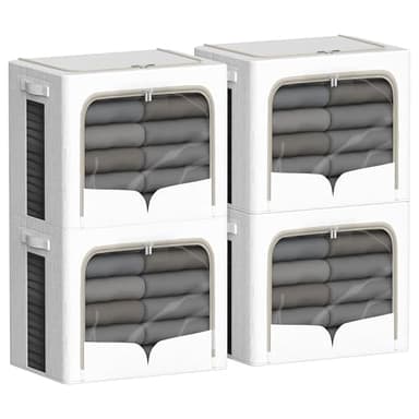4 Pack Clothes Storage Bins with Metal Frame Clothing Storage Bins with Lid Linen Fabric Storage Box With Clear Window& Zippers& Durable Handles (Large- 42L, Count, 4) - Image 1