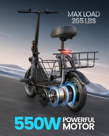 Gyroor Adults Electric Scooter with Large Middle Basket, 550W Motor 18.6 MPH 20 Mile Distance, Foldable E-Scooter with seat for Pets & Cargo, C1S-FP9 - Image 4
