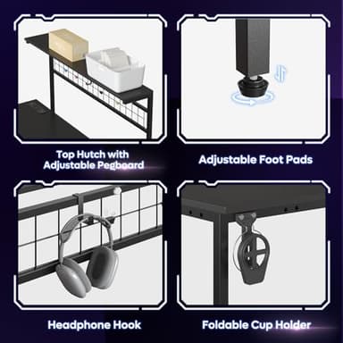 Bestier Gaming Desk 51" L-Shaped, with Power Outlets & LED Lights- 4 Tier Shelves, Reversible Gamer Table with Hooks & Cup Holder for Home Office Carbon Fiber Black - Image 6