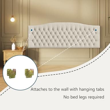 Furpopup Linen Upholstered Headboard King/Cal King Size Latest Model Wall Mount, Bed Frame Mount, Featuring High-Density Sponge Padding, Luxury Texture Easy Assembly Comfort and Style-Ivory - Image 5