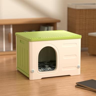Plastic Cat House for Outdoor Indoor Use, Stackable Feral Cat Shelter Indoor Cat House Weatherproof Waterproof Elevated (Green) - Image 7