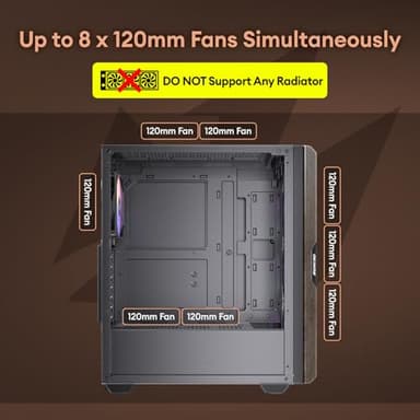 Okinos Oak Wood ATX PC Case, 4 x 120mm 3 Pin Non-PWM Case Fans Pre-Installed, Type-C Port, Tempered Glass Side Panel, Black Mid-Tower Computer Case, Cypress 5 AIR - Image 12