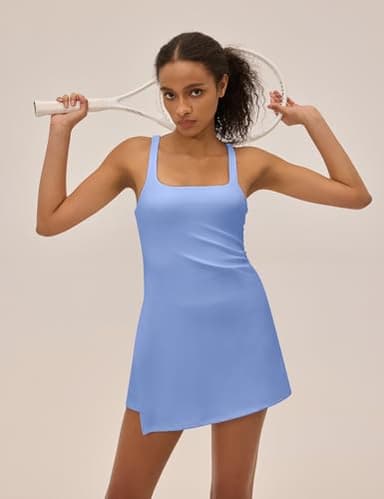 UNIANKIYA Womens Tennis Dress with Built in Shorts Workout Dress Athletic Mini Sundress Backless Summer Dresses Golf Outfits Haze Blue - Image 2