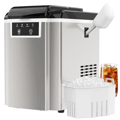 Countertop Ice Makers Machine with Basket and Scoop, 38Lbs/24h Soft Chewable Pellet Ice, One-Click Operation, Nugget Ice Maker for Home, Kitchen, Camping, RV, Office and Party,Sliver - Image 1