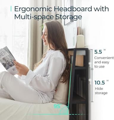 LINSY King Size Bed Frame, Ergonomic Storage Headboard with Charging Station& LED Lights, Fast Assembly King Bed Frame, Noise Free, No Box Spring Needed, Greige - Image 7