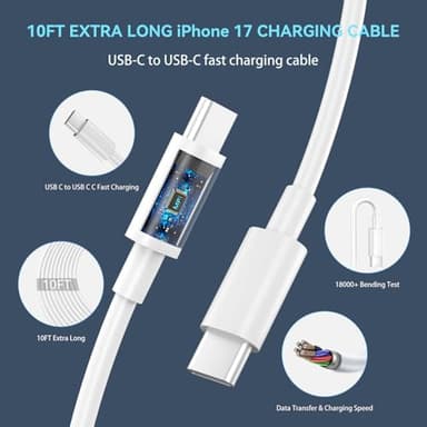 iPhone 17 16 Pro Max Charger Fast Charging Block, 30W iPhone 17/16 Pro Max USB C Fast Charger with 10 FT Type C Fast Charging Long Cable Cord for iPhone 17 Pro Max/17 Pro/17/Air/16 Pro max/16 Pro/15 - Image 8