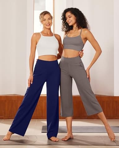 G4Free Womens Capris for Summer Wide Leg Yoga Pants Capri Leggings with Pockets Loose Dressy Casual Summer Pajama Bottoms(Taupe,XXL,21") - Image 2