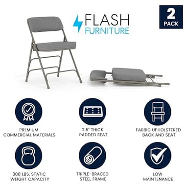 Flash Furniture Hercules Series Metal Folding Chairs with Cushioned Seats, Fabric Upholstered Event Chairs, Set of 2, Gray - Image 4