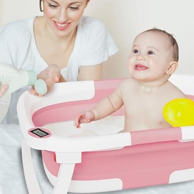 napei Collapsible Baby Bathtub,Baby Bath Tub with Soft Cushion & Thermometer,Baby Bathtub Newborn to Toddler 0-36 Months,Portable Travel Baby Tub - Image 7