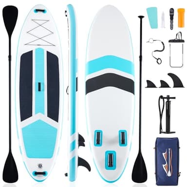 Sweetcrispy Inflatable Stand Up Paddle Board with Premium SUP Paddleboard Accessories,2-in-1 Paddle,Wide Stable Design,Non-Slip Comfort Deck for Adults & Youth of All Skill Levels,Blue - Image 1