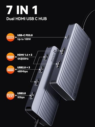 QUUGE Docking Station Dual Monitor 2 HDMI, 7 in 1 USB C Hub with Dual HDMI 4K, PD Charging, 5Gbps USB 3.0, 3 USB2.0, USB C Docking Station for MacBook Pro/Dell XPS/HP/Lenovo/Surface/Yoga etc - Image 2