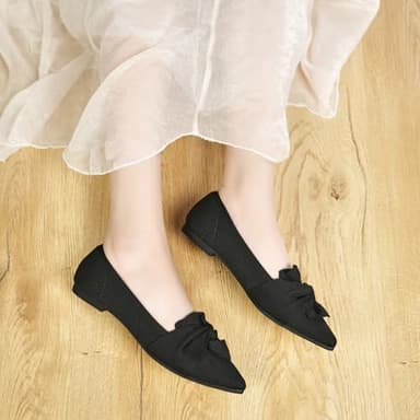 HIULYCENCE Women's Flats Shoes Pointed Toe Ballet Flats with Bow Comfortable Knit Dressy Flats Black US8 - Image 6