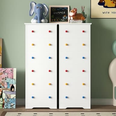 LIKIMIO Small Dresser Tall, 6 Drawer Tall Skinny Dresser with Colorful Handles, Chest of Drawers for Bedroom, 51.5" H Modern Wooden Floor Storage Cabinet with Metal Sliding Rail, White - Image 7