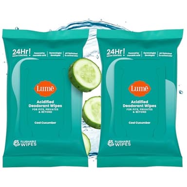 Lume Acidified Deodorant Wipes - 24 Hour Odor Control - Aluminum Free, Baking Soda Free, Skin Loving - 45 Count (Pack of 2) (Cool Cucumber) - Image 1
