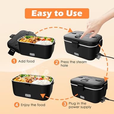 COZYEXPERT Electric-Lunch-Box-Heated-Food-Warmer 100W Heating Lunchbox for Adults 1.8L Portable Food Heater for Work/Car, 12V/24V/110-230V Lonchera Eléctrica Portátil with Fork Spoon (Black) - Image 7