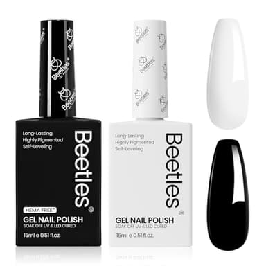 beetles Balck and White Gel Polish, Monochrome Aesthetics Hema-Free Black and White Color Gel Set, 2 Pcs 15ml Polish Soak Off Led French Nail Art Manicure Salon Diy at Home - Image 1