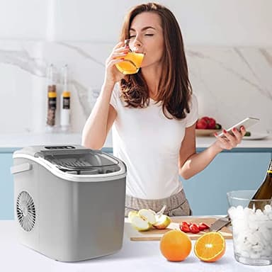 Portable Countertop Ice Maker Machine with Handle, 9 Bullet-Shaped Ice Cubes Ready in 6 Mins, 26Lbs/24H, Self-Cleaning Function with Ice Scoop and Basket for Home/Kitchen/Party (Grey) - Image 8
