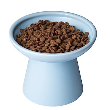 CEEFU Extra Wide Elevated Ceramic Cat Food Bowl - 6.2" Shallow Dish for Whisker Fatigue Relief, 5" Height for Easy Feeding, Lead & Cadmium Free, Durable Raised Cat Food Bowls, Blue - Image 1