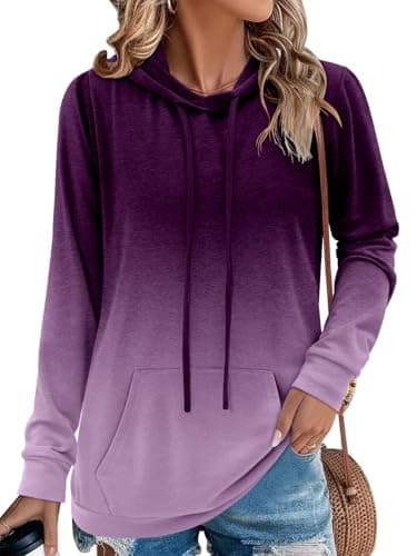 onlypuff Hoodies for Women Tie Dye Hooded Sweatshirts Trendy Teen Girls Fashion Fall Tunic Tops Dressy Shirt Purple XXL - Image 2