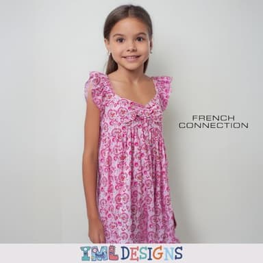 French Connection Girls All Over Print Soft Casual Dress - Flutter Sleeve Floral Print Smocked Summer Sundress with Bow for Kids (Rose, Size 7/8) - Image 5