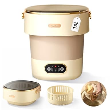 Portable Washing Machine 15L Upgraded w/Spin Basket Mini Washer for Baby Clothes Travel Suitable for Dorms Apartments Hotels (Khaki) - Image 1