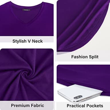 Arolina Women's Summer Maxi Dress Short Sleeve V Neck Casual Loose Long Beach Split Dresses with Pockets Purple - Image 5