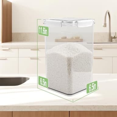 WBKTOOL Airtight Food Storage Container with Scoop - 12 Lbs Rice Container - 10 Lbs Flour Cereal Container with Lid - Clear Pet Food Storage Container for up to 7lbs of Dog Food or 5lbs of Cat Food - Image 3