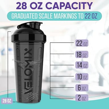 VELOMIX -2 Pack- 28 oz Protein Shaker Bottles for Protein Mixes - 2x Wire Whisk | Leak Proof Shaker Cups for Protein Shakes | Protein Shaker Bottle Pack (Black/Transparent) - Image 6