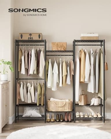 SONGMICS Portable Wardrobe Closet Heavy Duty Clothes Rack, Freestanding Closet Organizer,15.8 x 68.9 x 70.9 inches,Metal Garment Rack with Adjustable Wire Shelves, Dividable, Ink Black ULGR431B01 - Image 2