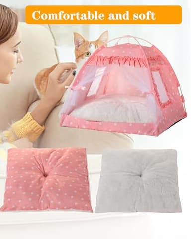 SEIMMIE Cat Princess Bed Tent House - Kitty Cute Tent Indoor,Small Dog House Indoor/Outdoor Cave Nest Bed Small Dog Tent for Cat,Puppy Tent (15.7"x15.7"x14.5"/Pink) - Image 6