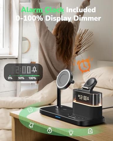5 in 1 Wireless Charging Station for Apple,Mag-Safe Charger with Alarm Clock Night Light for Multiple Devices,Nightstand Charging Station for iPhone 17/16/15/14/13/12,Apple Watch Series,Air-Pods - Image 3