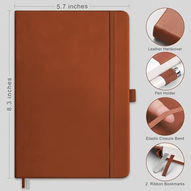 RETTACY Bullet Dotted Journal Notebook, 256 Pages, A5 Medium Size (5.7'' × 8.3''), Leather Hardcover, 120 GSM Thick Paper, for Bullet Journaling, Planning, Tracking (Brown) - Image 2