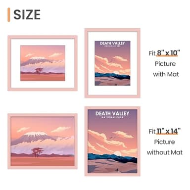 upsimpes 11x14 Picture Frame Set of 5, Display Pictures 8x10 with Mat or 11x14 Without, Wall Gallery Photo Frames, Pink - Image 5