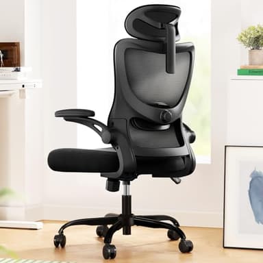 Marsail Ergonomic Office Chair: Office Computer Desk Chair with High Back Mesh and Adjustable Lumbar Support Rolling Work Swivel Task Chairs with Wheel 3D Armrests and Headrest - Image 1