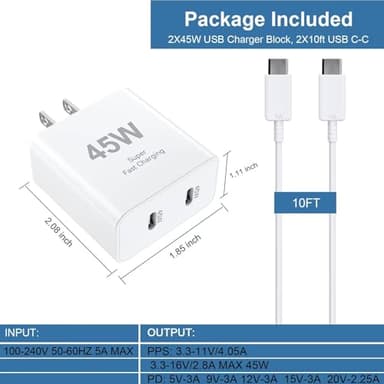 iPhone 17 16 15 Pro Max Charger Fast Charging, 45W USB C Dual Port Block iPhone 17 16 Pro Max Charger 10 FT Long Type C Cable Cord for iPhone 17/17 Pro/17 Pro Max/Air/16/15, Samsung S25 Android Phone - Image 7