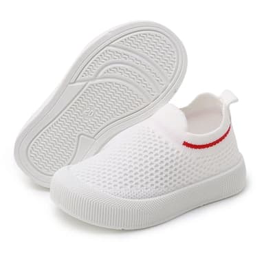 RVROVIC Toddler Boys Girls Sneakers Lightweight Slip on Shoes Kids Breathable Non-Slip Walking Shoes 1-3 Yrs(7.5 M Toddler,A1-White) - Image 1