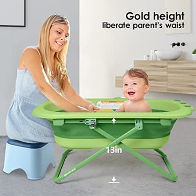 Beberoad Love Collapsible Toddler Bathtub Baby Bathtub from Newborn to Toddler Portable Infant Bathtub Height-Adjustable (Green) - Image 2