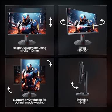 KOORUI Gaming Monitor, QHD 24" Nano IPS Display, 1440P 165Hz Computer Monitor, 1ms 2K PC Screen, 100% sRGB, Adaptive Sync, Height/Tilt/Pivot Adjustment, HDMI, DisplayPort, GP01 - Image 7