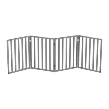 Pet Gate - 4-Panel Indoor Foldable Dog Fence for Stairs, Hallways, or Doorways - 72x24-Inch Retractable Wood Freestanding Dog Gates by PETMAKER (Gray) - Image 9