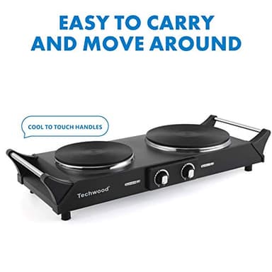Techwood 1800W Hot Plate Portable Electric Stove Countertop Double Burner with Adjustable Temperature & Stay Cool Handles, 7.5” Cooktop for RV/Home/Camp, Compatible for All Cookwares - Image 4