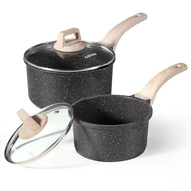 CAROTE 1.5Qt & 3.0Qt Sauce Pan Sets with Lid Cooking Pots Nonstick Saucepans Cookware Set with Pour Spout Small Kitchen Pot, Induction Comptable, Easy to Clean, PFOA FREE (Classic Granite) - Image 1