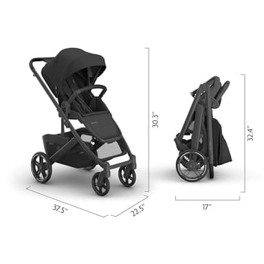 UPPAbaby Cruz V3 Stroller - from Birth + Car Seat Compatible - Full-Size, Reversible Seat - Infant Insert, Bug and Rain Shields Included - Jake (Charcoal/Carbon Frame/Black Leather) - Image 2