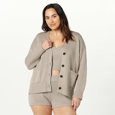 The Drop Women's Brigitte Cotton Blend Chunky Cardigan, Heather Mushroom, XS - Image 5