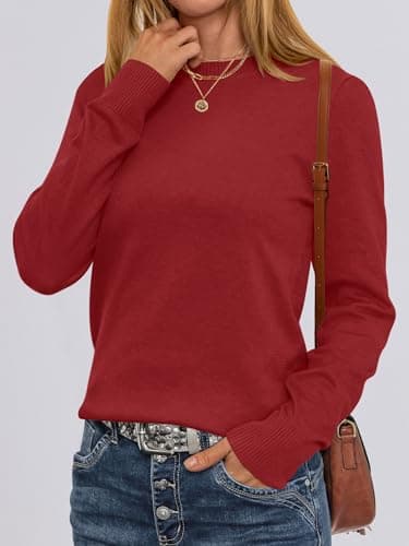 ANRABESS Sweaters for Women Long Sleeve Lightweight Crewneck Soft Basic Knit Loose Fit Pullover Top 2025 Fall Trendy Outfits Brick Red Medium - Image 2
